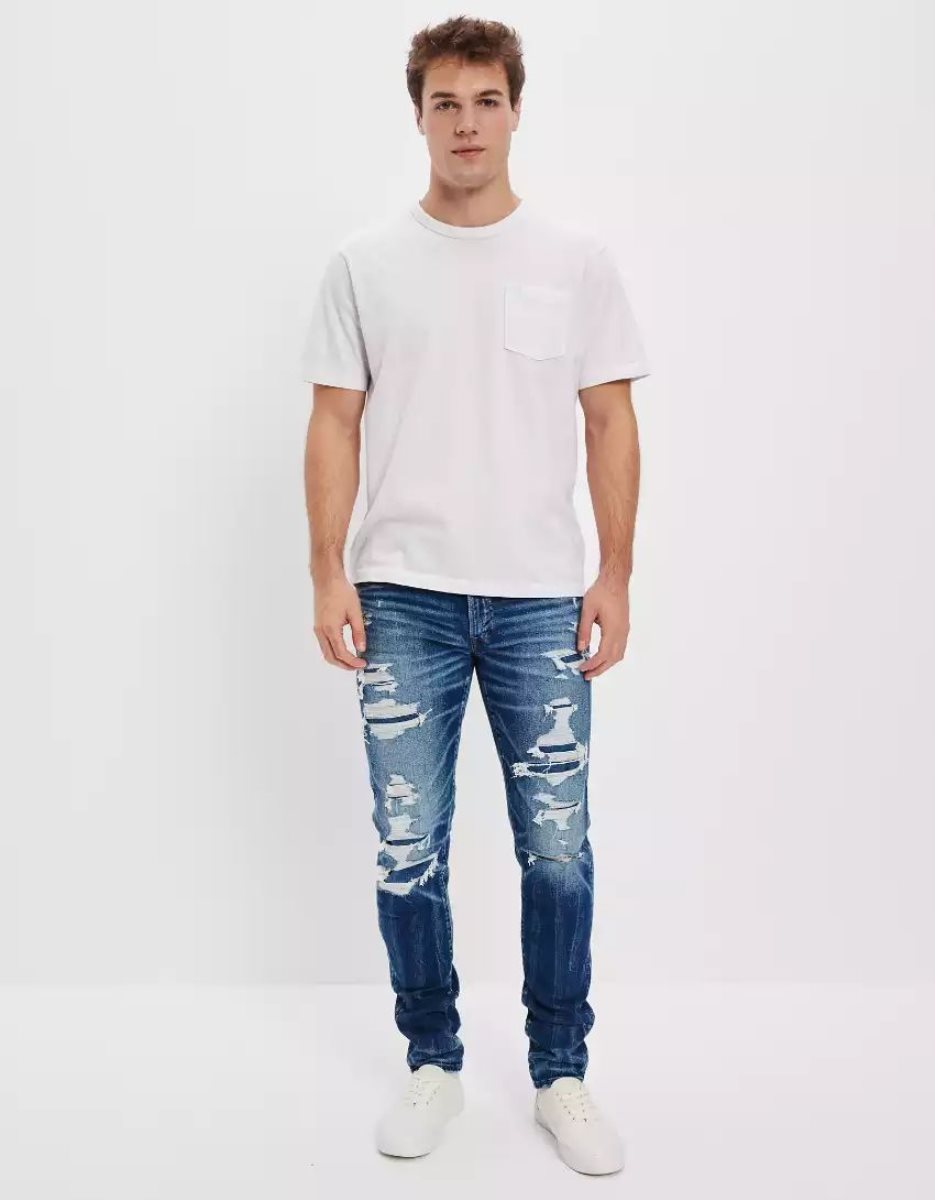 Jean American Eagle AE AirFlexRipped Athlétiques Mince Indigo Homme | QBB-90755392